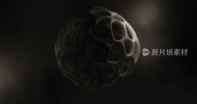 抽象的未来球形结构与voronoi模式。有机外星人纹理。黑暗的艺术成分。3 d单色插图